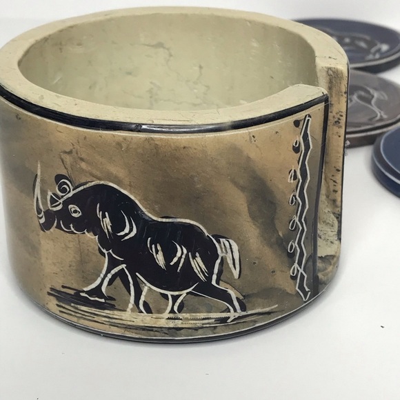 Hand Painted African Animal Stone Coasters Holder - Picture 8 of 14